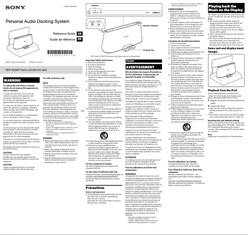 Image de la première page du manuel de l'appareil RDP-X500iP