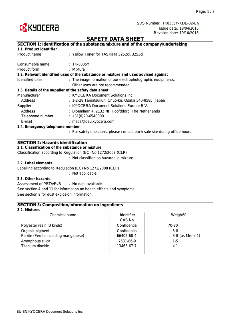 Page 1 de la notice Instructions de sécurité Kyocera TASKalfa 3252CI