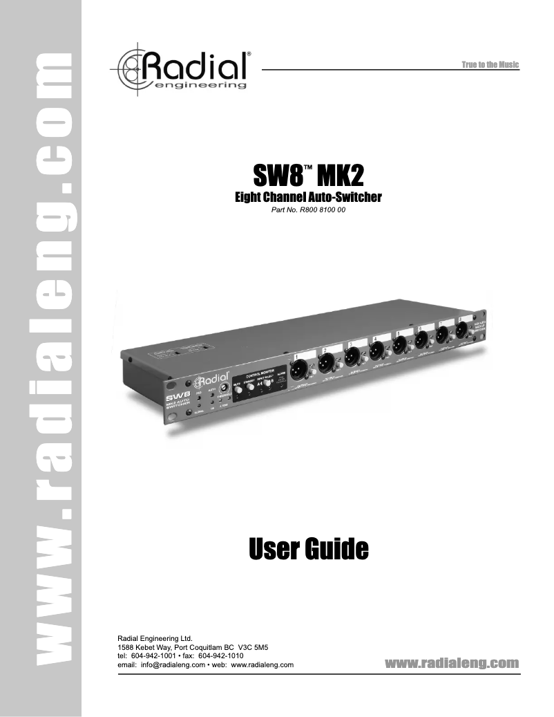 Page 1 de la notice Manuel utilisateur Radial Engineering SW8 MK2