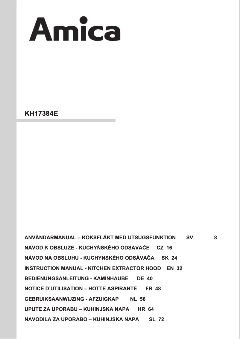 Page 1 de la notice Manuel utilisateur Amica KH 17384 E