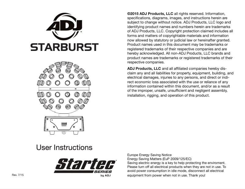 Page 1 de la notice Manuel utilisateur American DJ Starburst