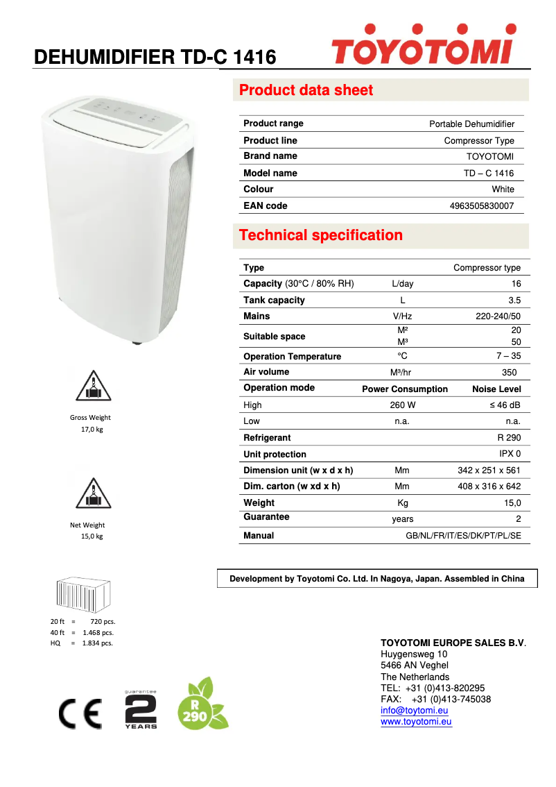 Page n°1 - Fiche technique Toyotomi TD-C1416