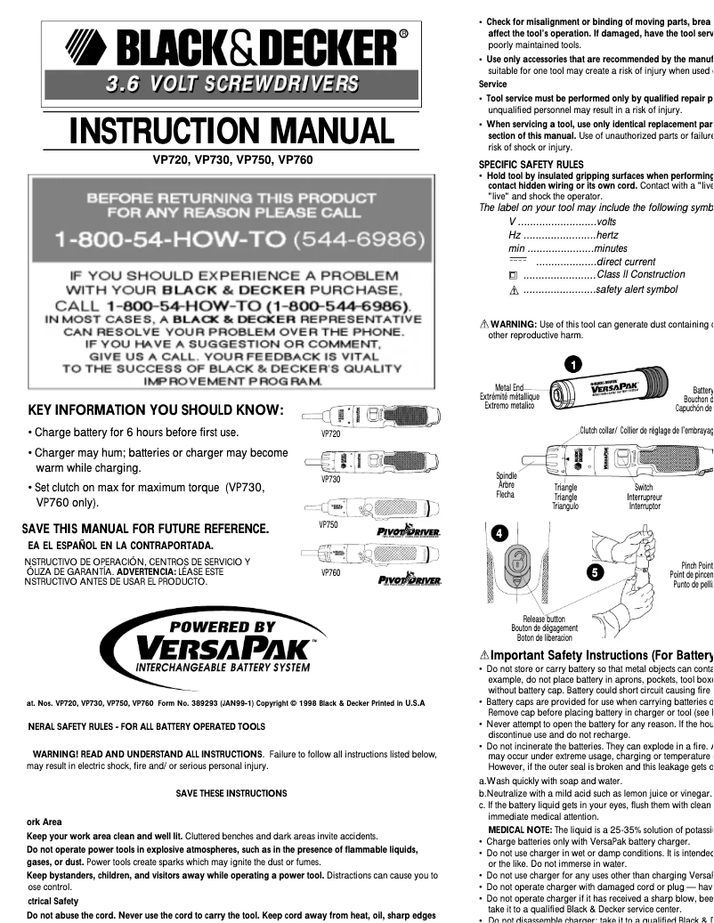 Page 1 de la notice Manuel utilisateur Black & Decker VP720