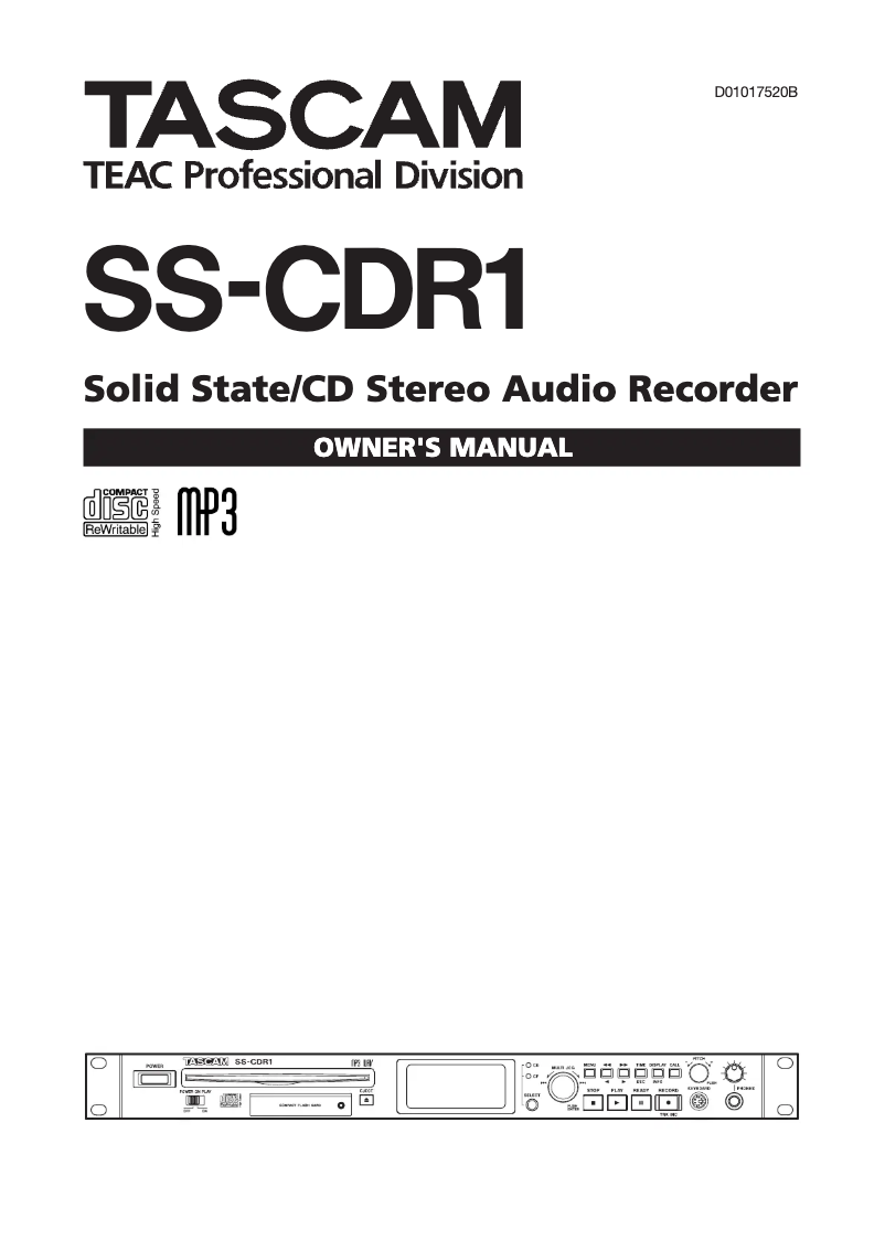 Page n°1 - Manuel utilisateur Tascam SS-CDR1