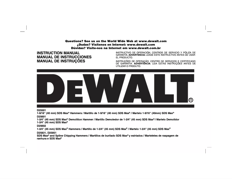 Page n°1 - Manuel utilisateur DeWalt D25831