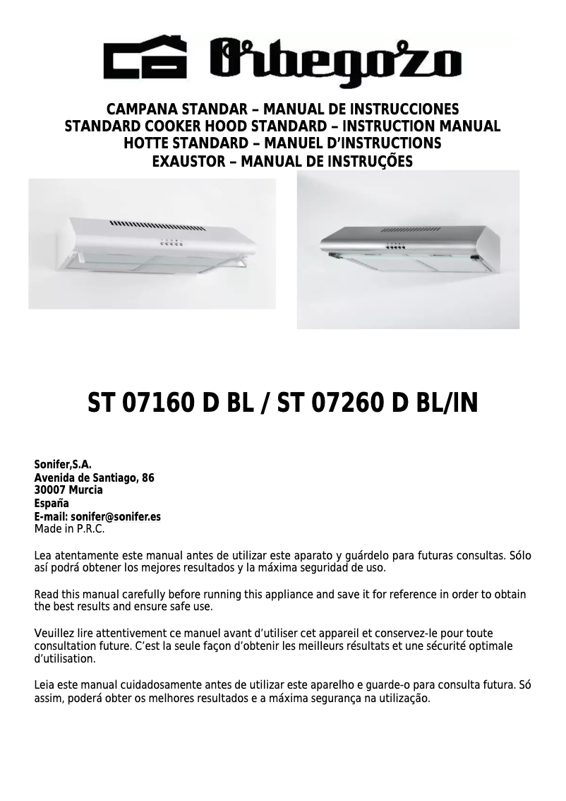 Page 1 de la notice Manuel utilisateur Orbegozo ST 07260 D IN