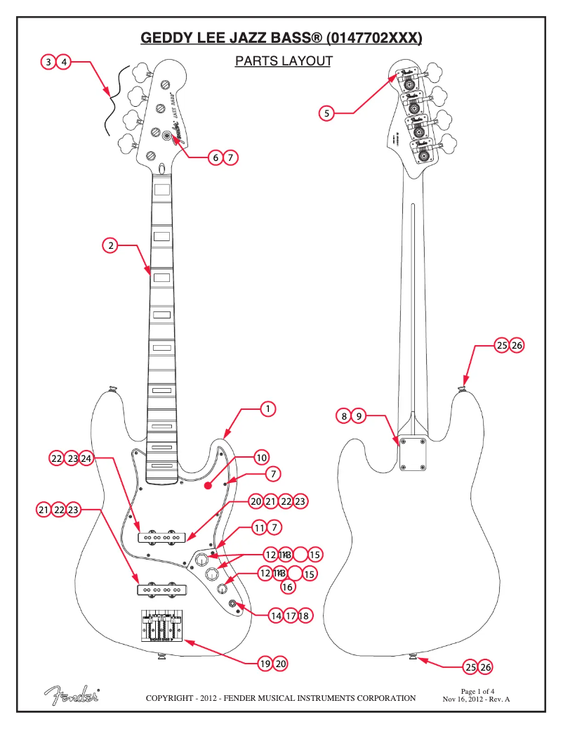 Page n°1 - Schéma de câblage Fender Geddy Lee Jazz Bass