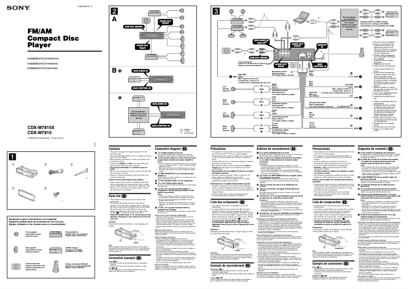 Page n°1 - Guide d'installation Sony CDX-M7815X