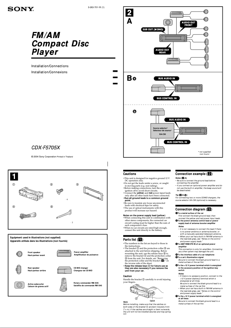 Page n°1 - Guide d'installation Sony CDX-F5705X