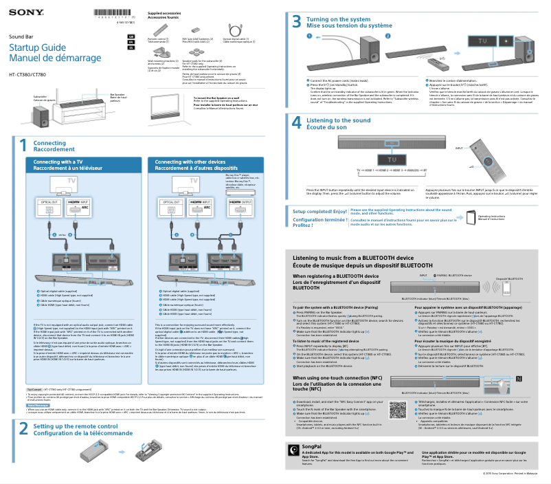 Page 1 de la notice Guide d'installation Sony HT-CT380