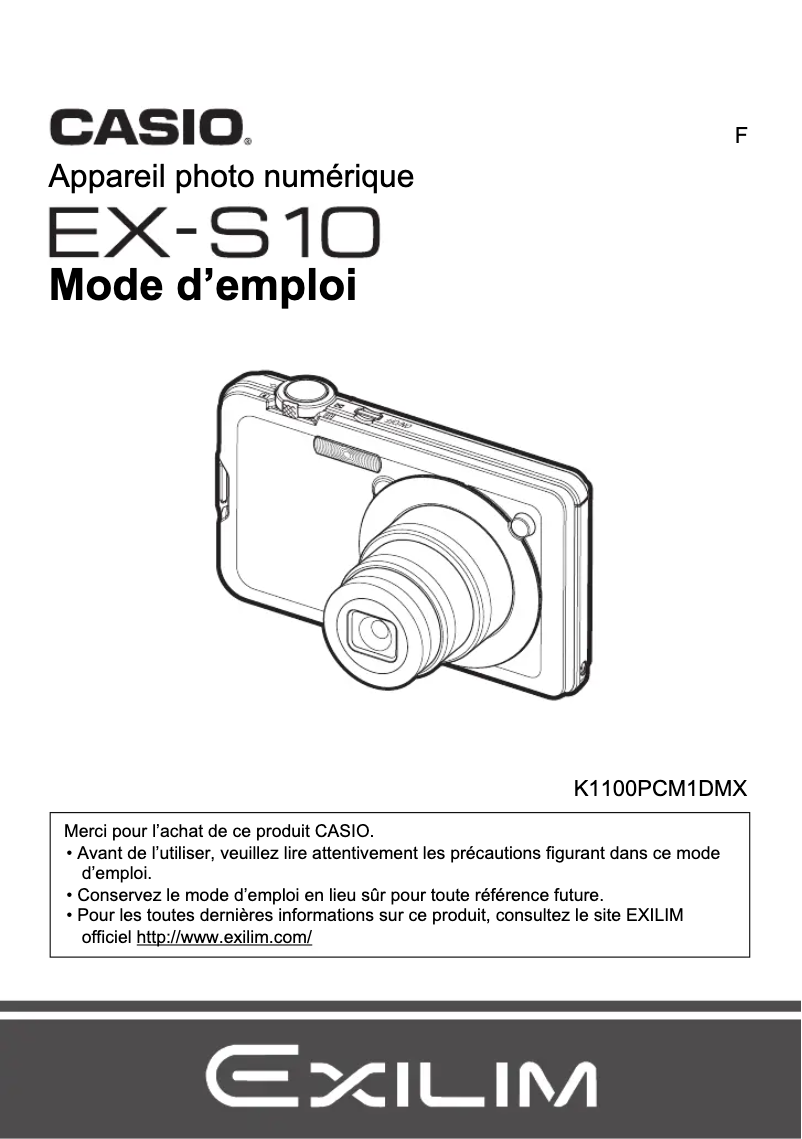 Image de la première page du manuel de l'appareil Exilim EX-S10