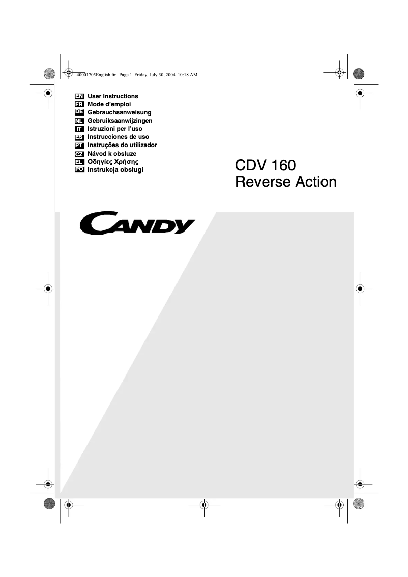 Page n°1 - Manuel utilisateur Candy Cdv 160
