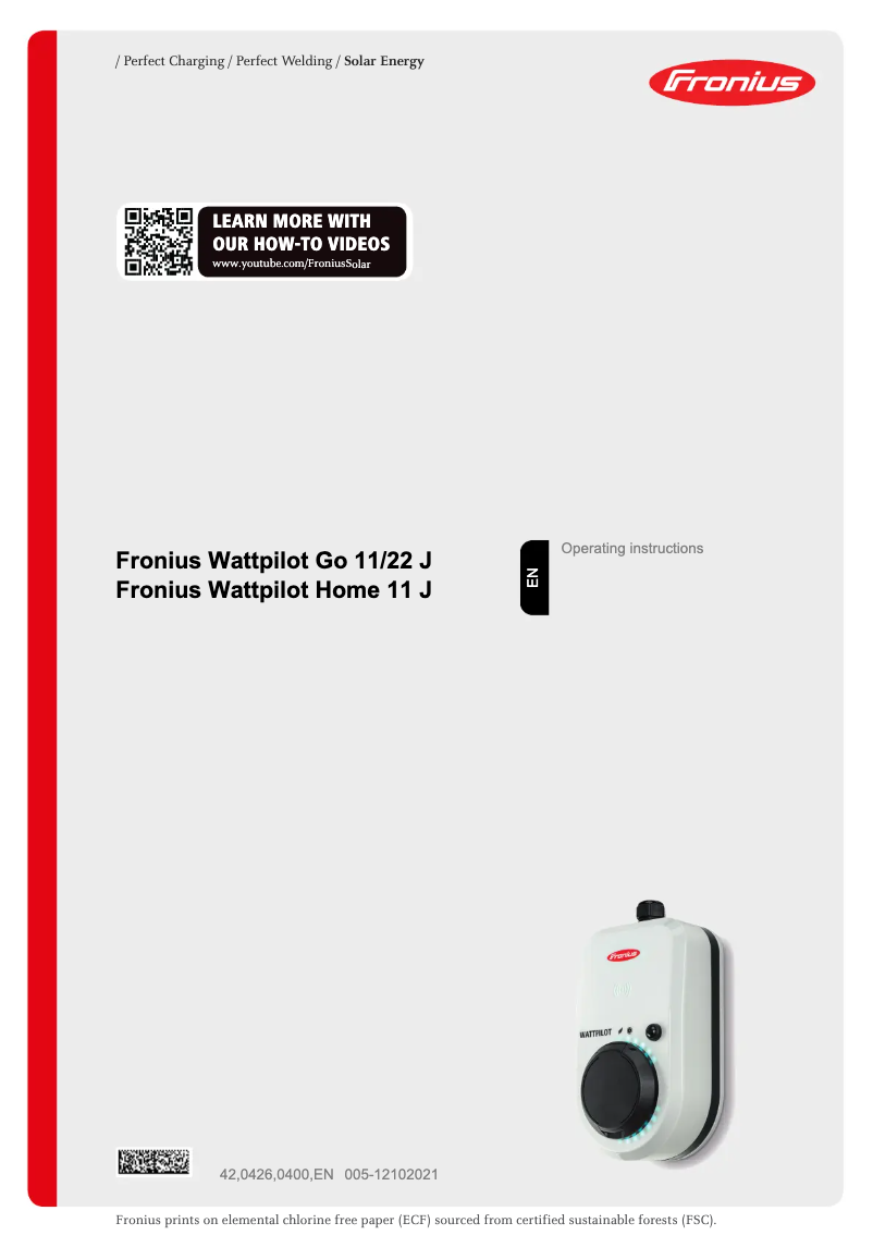 Page 1 de la notice Manuel utilisateur Fronius Wattpilot Go 11 J 2.0