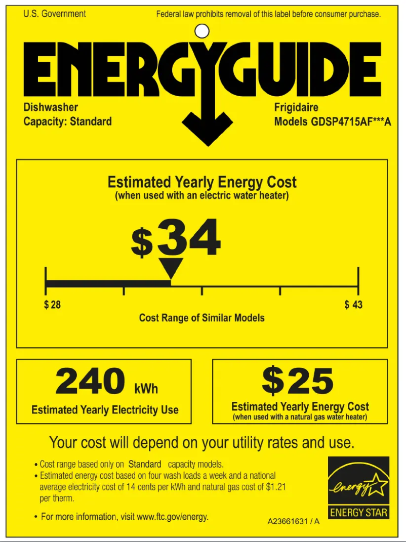 Page 1 de la notice Label énergétique Frigidaire GDSP4715AF