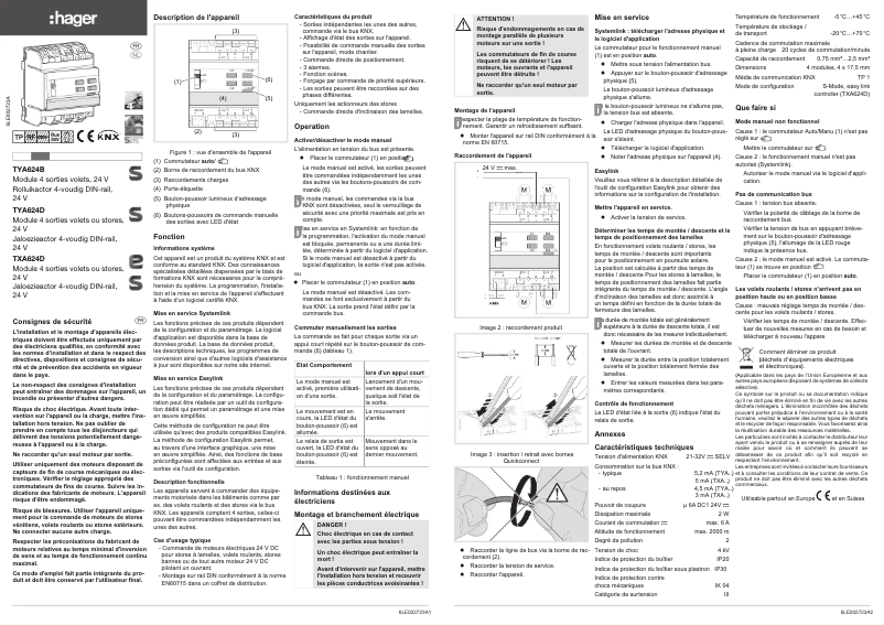 Page n°1 - Manuel utilisateur Hager TYA624B