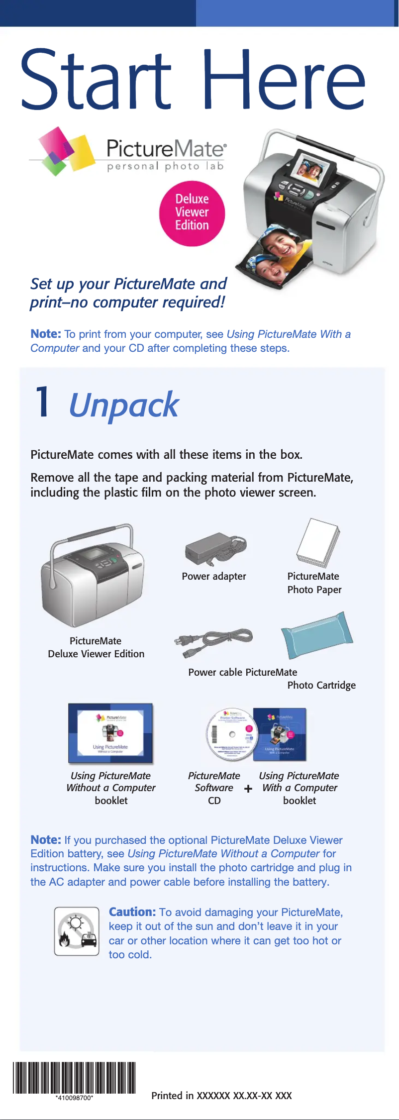 Page 1 de la notice Manuel utilisateur Epson PictureMate Deluxe