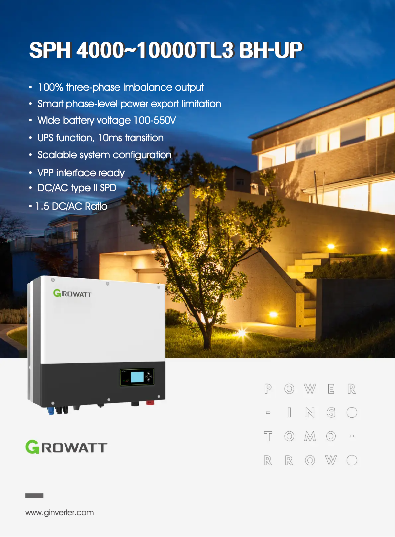 Page 1 de la notice Fiche technique Growatt SPH10000TL3-BH-UP