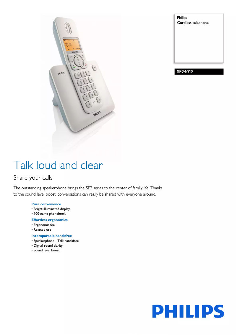 Página 1 del manual Folleto Philips SE2401S