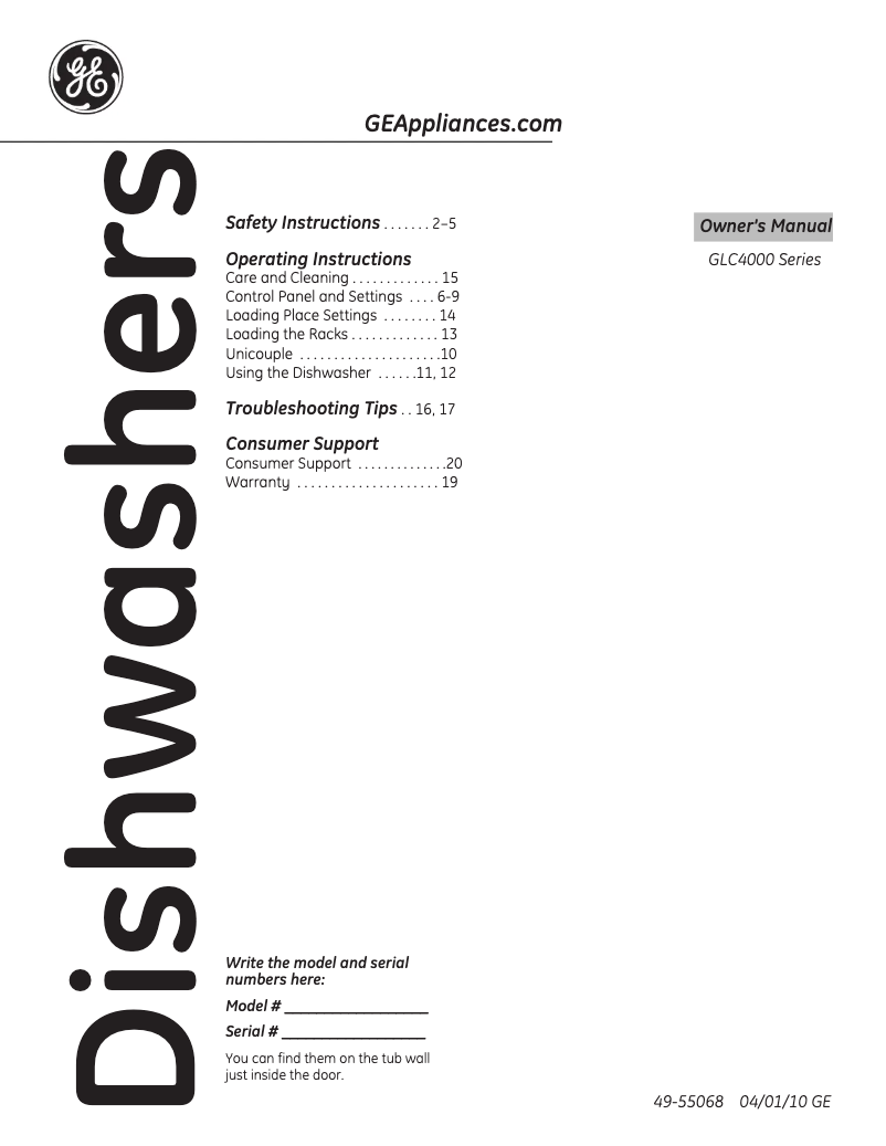 Page 1 de la notice Manuel d'utilisation et d'entretien GE GLC4400RWW