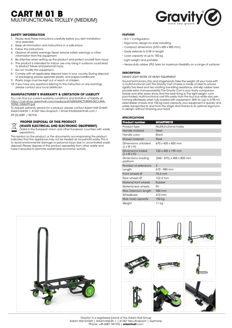 Image de la première page du manuel de l'appareil CART M 01 B