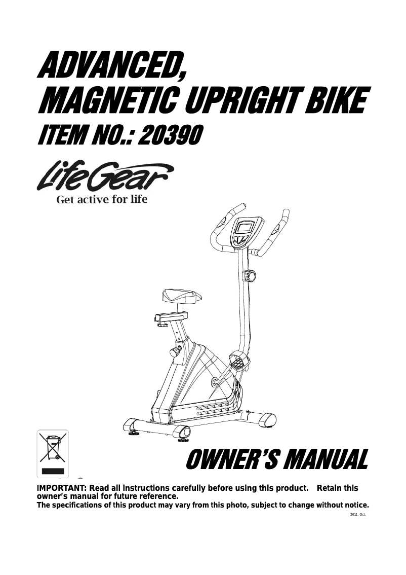 Page n°1 - Manuel utilisateur Life Gear Advanced Magnetic Upright Bike 20390