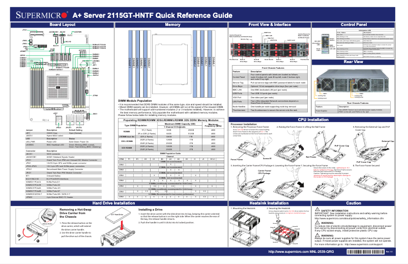 Page 1 de la notice Guide de démarrage rapide Supermicro SuperServer AS-2115GT-HNTF