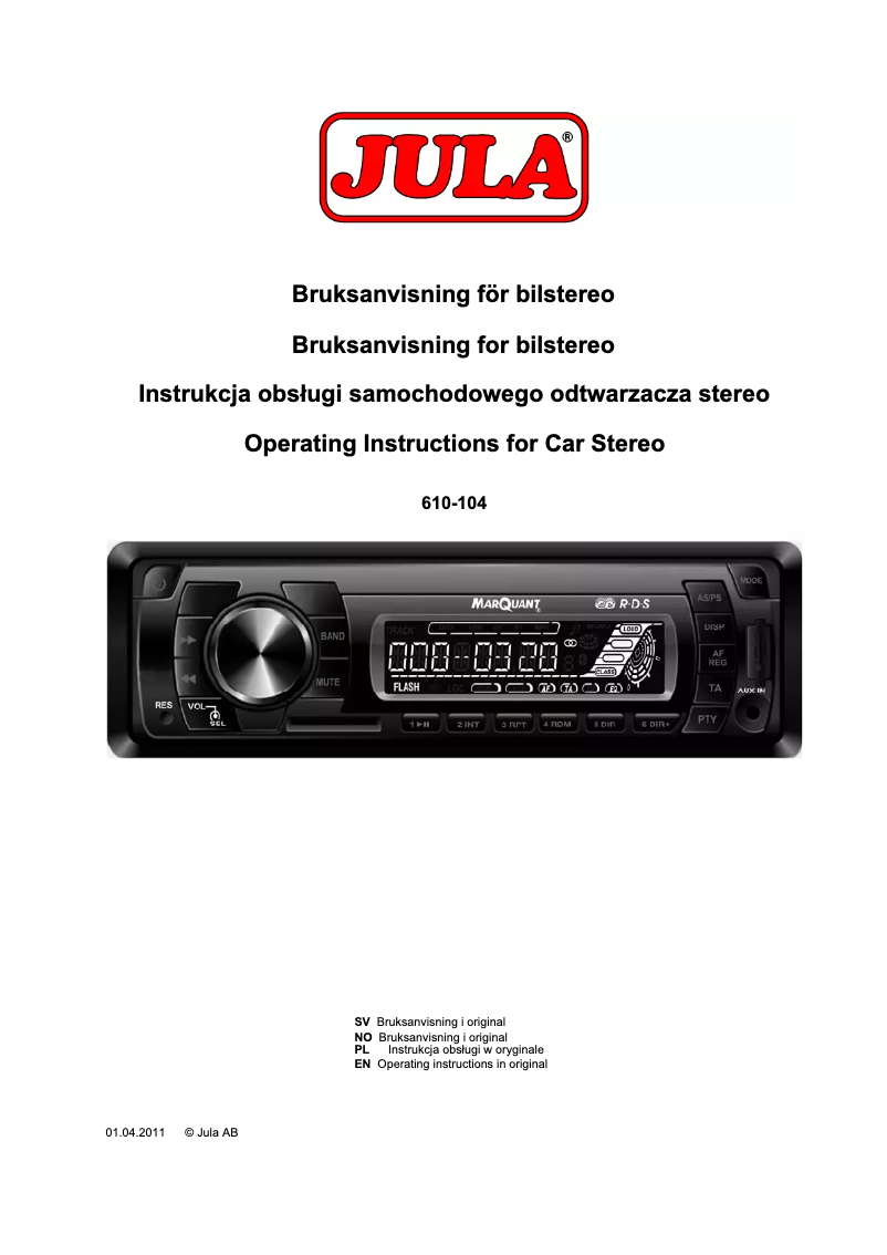 Page 1 de la notice Manuel utilisateur Marquant 610-104