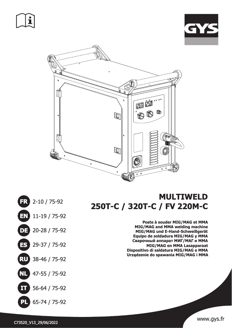 Image de la première page du manuel de l'appareil Multiweld 250T-C