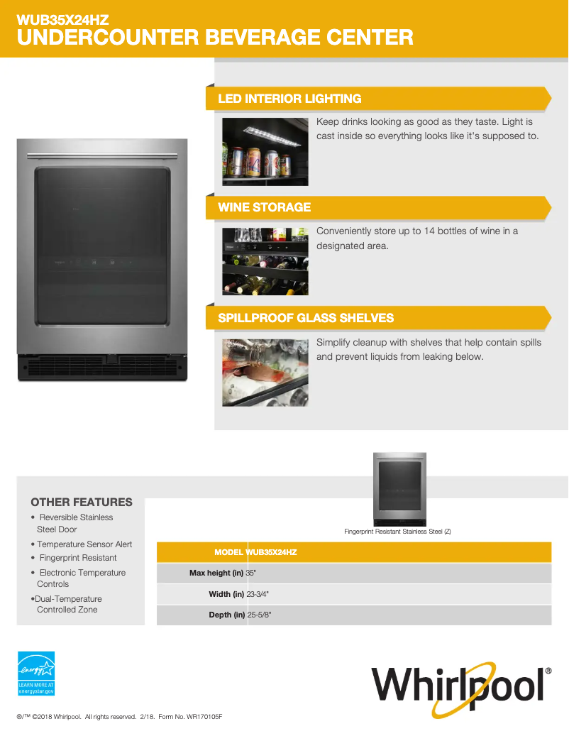 Page 1 de la notice Fiche technique Whirlpool WUB35X24HZ