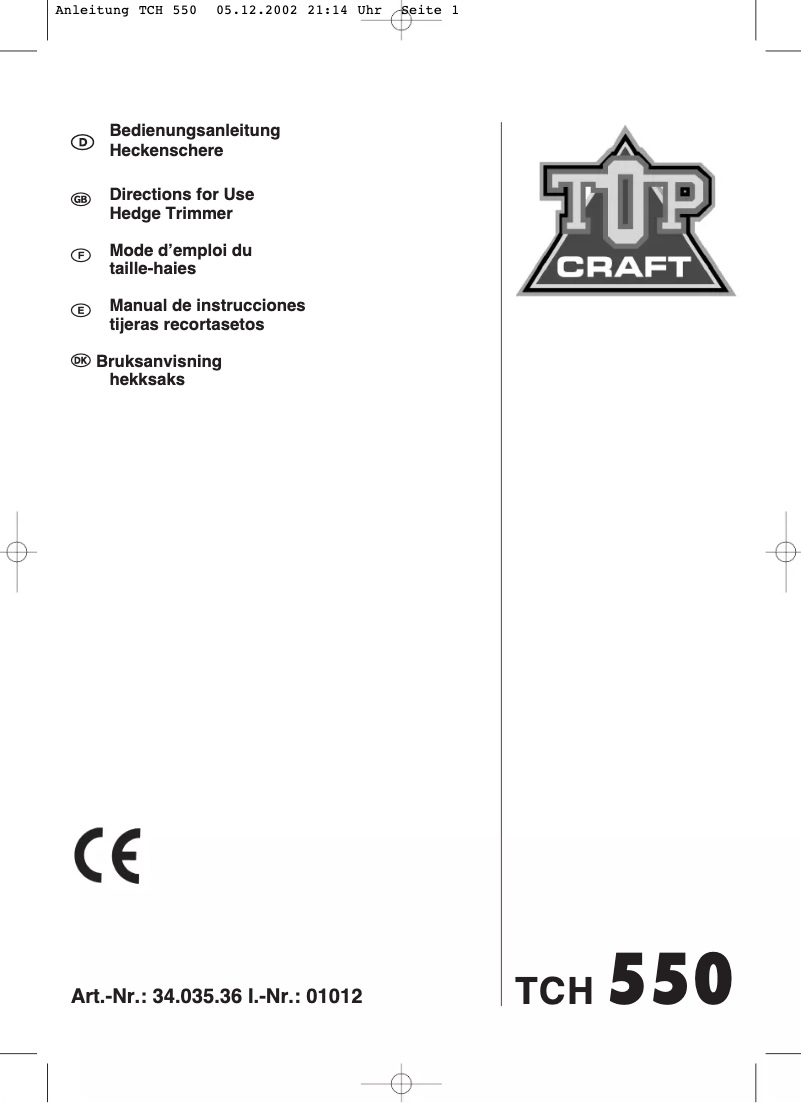 Image de la première page du manuel de l'appareil TCH 550