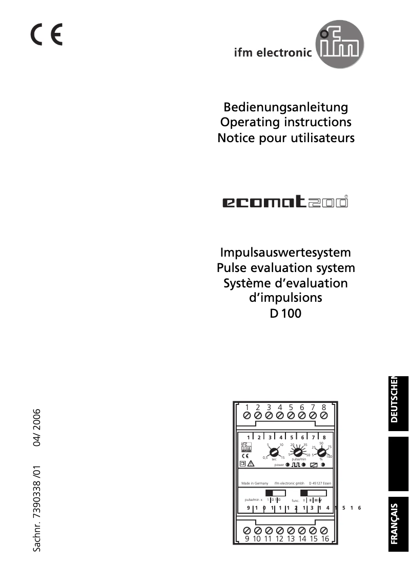 Page n°1 - Manuel utilisateur IFM DD0016