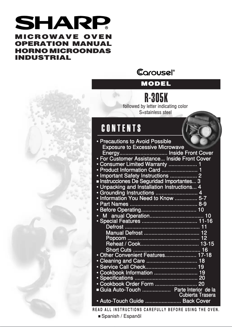 Page 1 de la notice Manuel utilisateur Sharp R-305KS