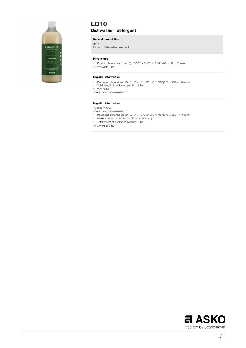Page n°1 - Manuel utilisateur Asko LD10