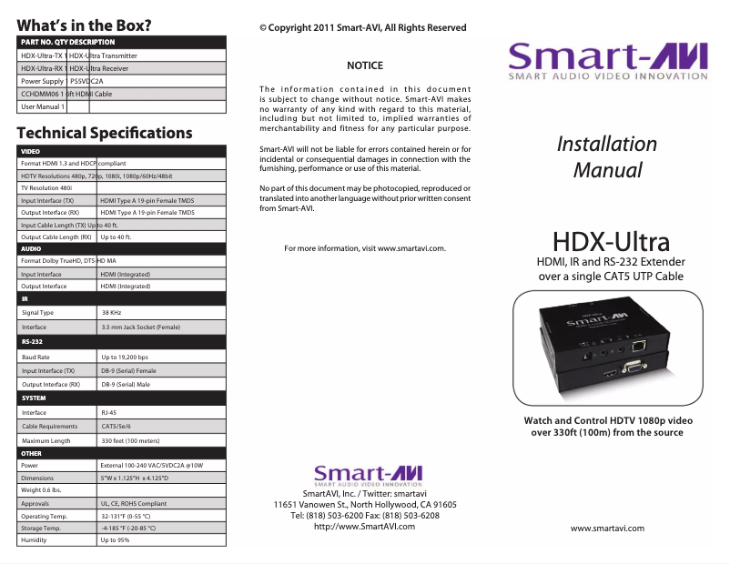 Page 1 de la notice Manuel utilisateur Smart-AVI HDX Ultra