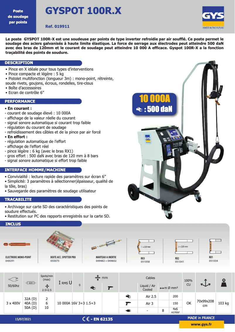 Image de la première page du manuel de l'appareil Gyspot 100 R.X