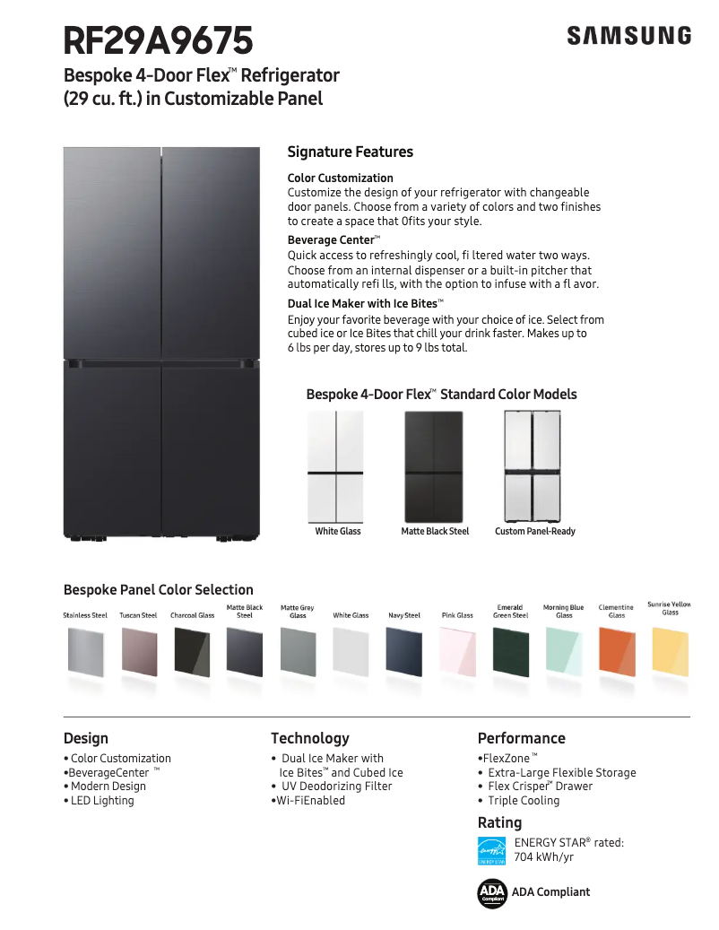 Page 1 de la notice Fiche technique Samsung RF29A9675AP