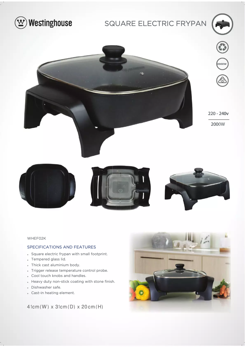 Page 1 de la notice Fiche technique Westinghouse WHEF02K