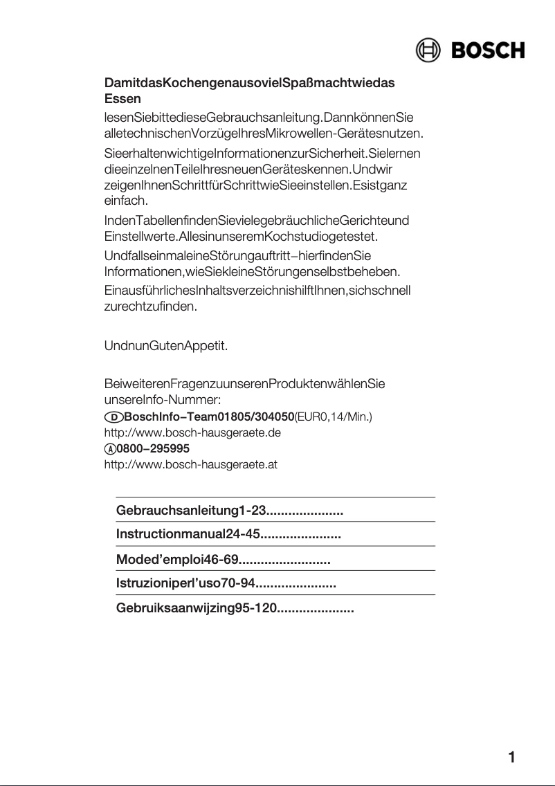 Page 1 de la notice Manuel utilisateur Bosch HMT72M45