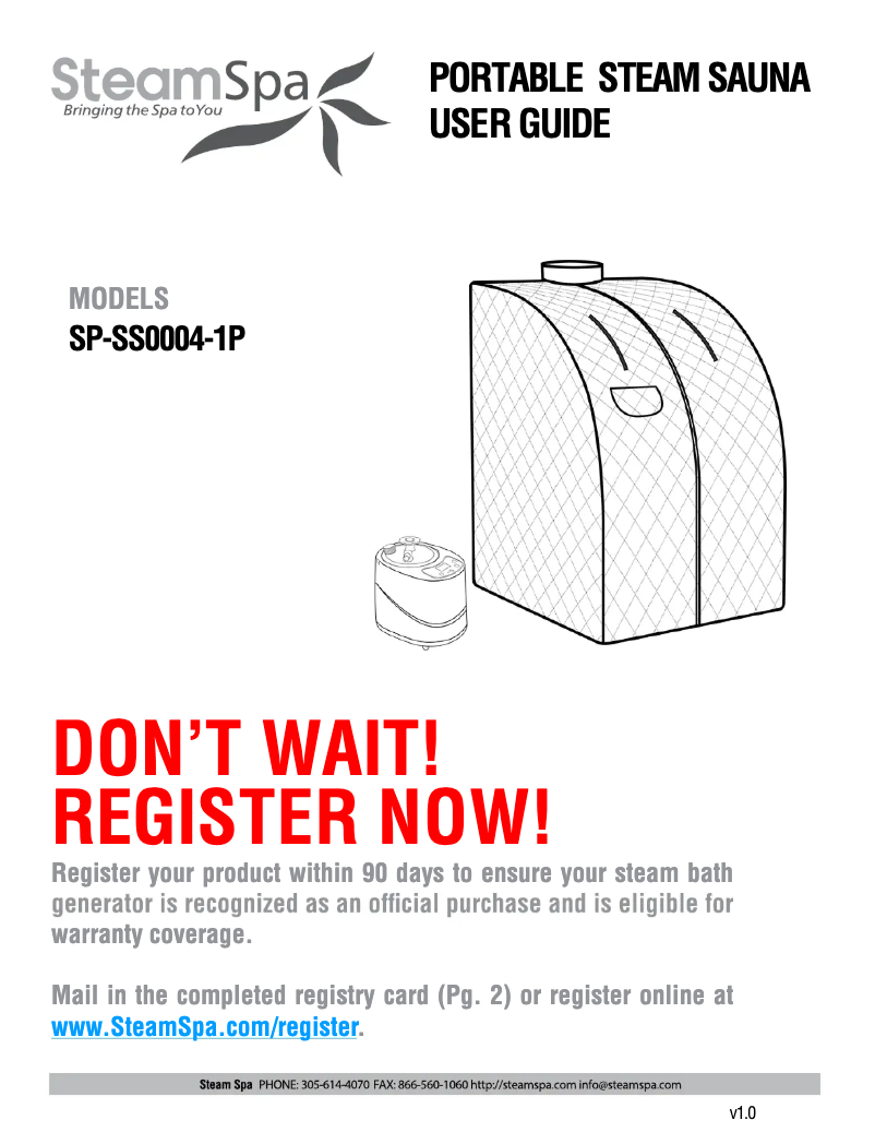 Página 1 del manual Manual de usuario SteamSpa SP-SS0004-1P