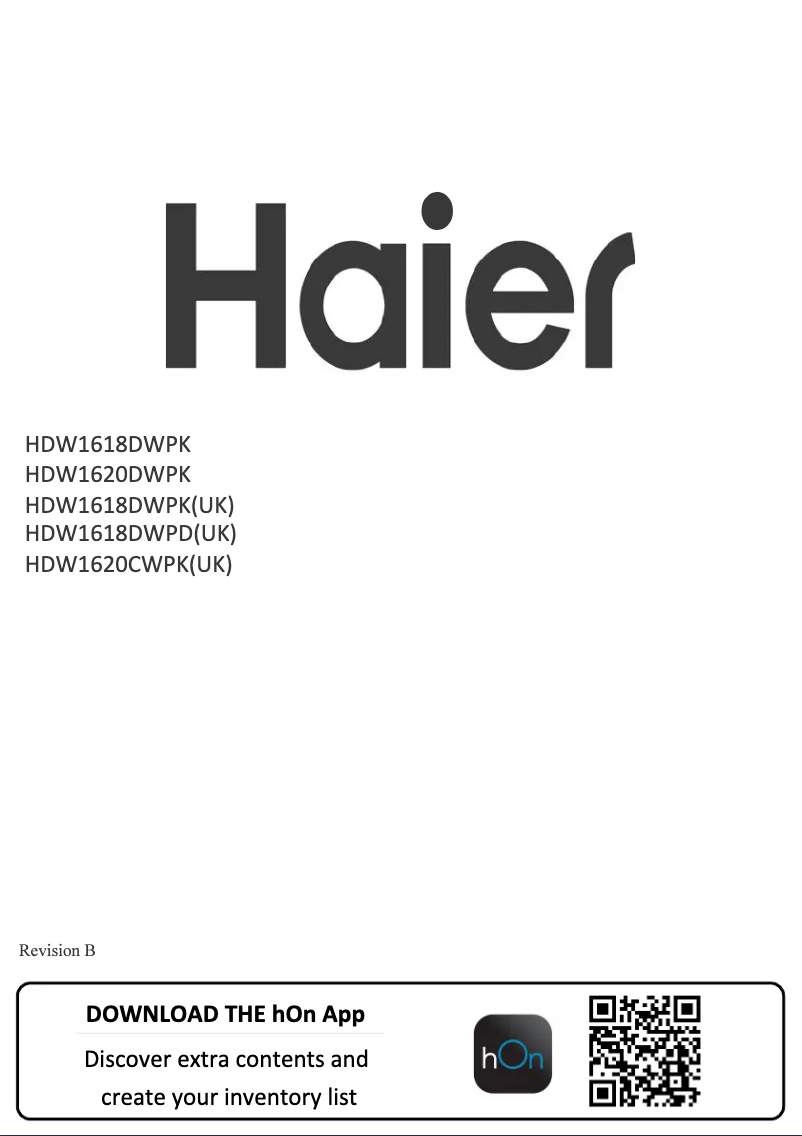 Page 1 de la notice Manuel utilisateur Haier HDW1618DWPK