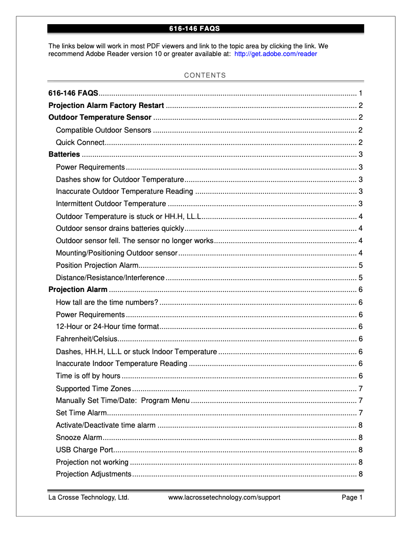 Page 1 de la notice FAQ La Crosse Technology 616-146A