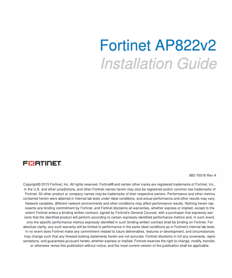 Page 1 de la notice Manuel utilisateur Fortinet AP822v2