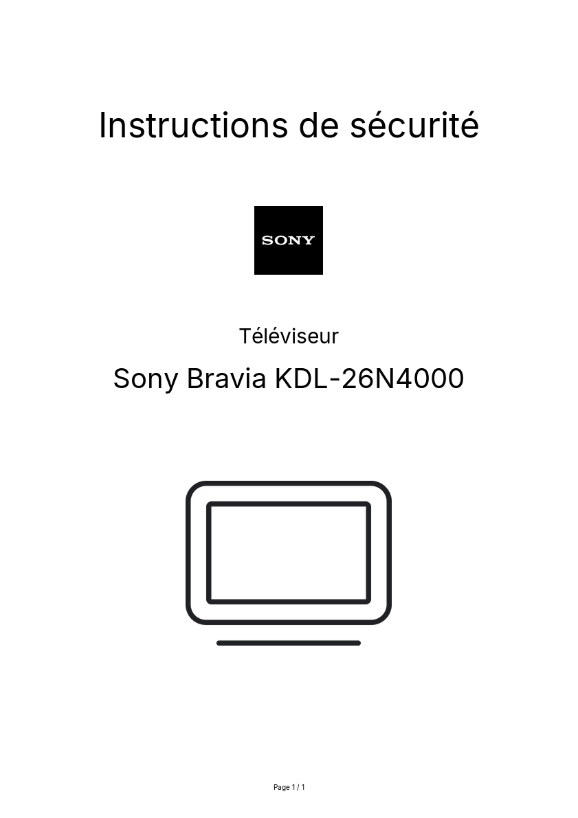 Image de la première page du manuel de l'appareil Bravia KDL-26N4000