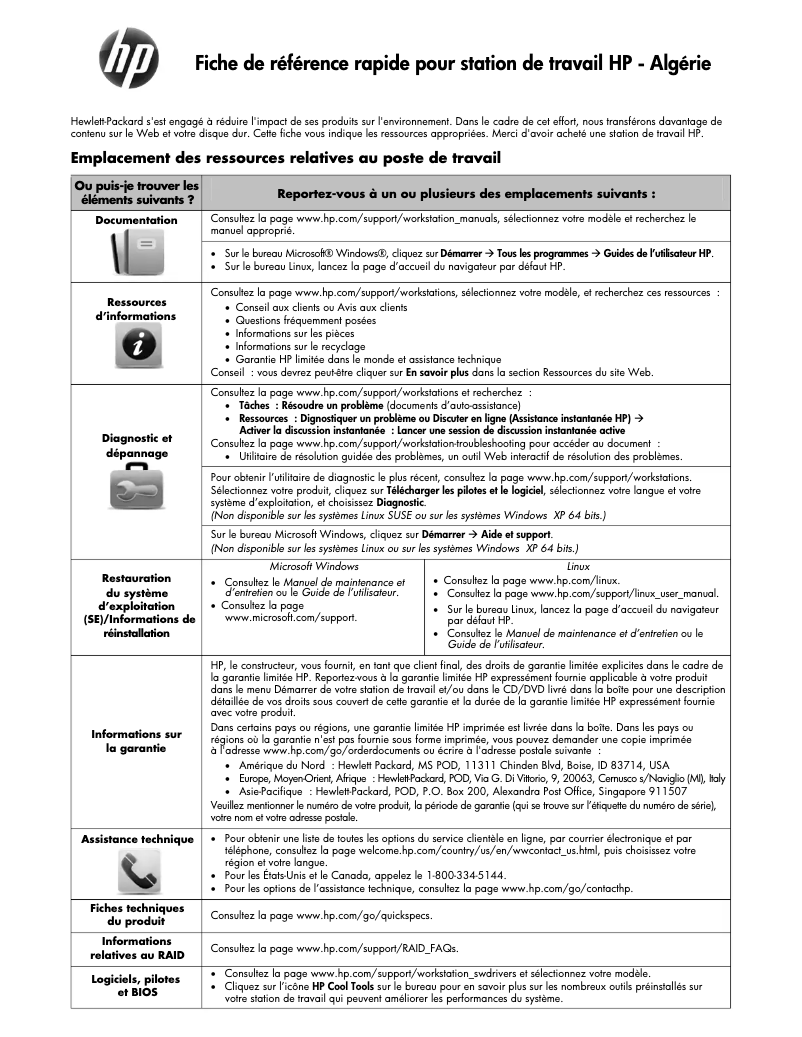 Page 1 de la notice Guide de démarrage rapide HP Z800