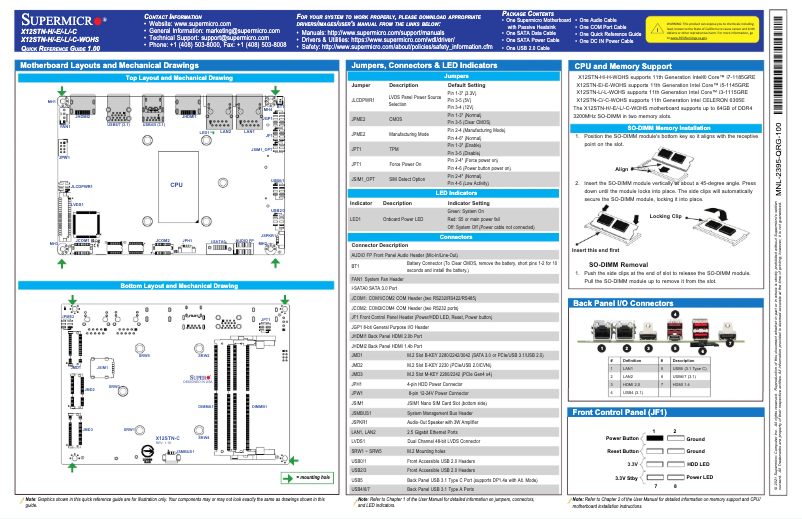 Page n°1 - Guide de démarrage rapide Supermicro X12STN-E