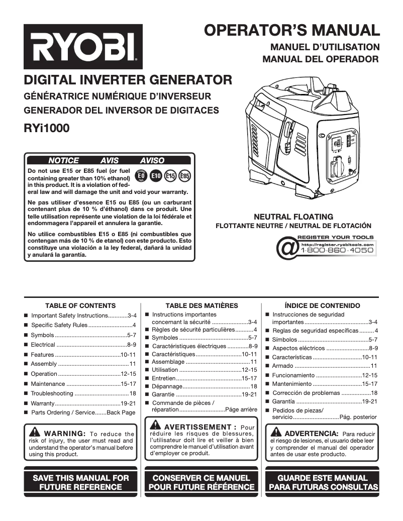 Image de la première page du manuel de l'appareil RYi1000