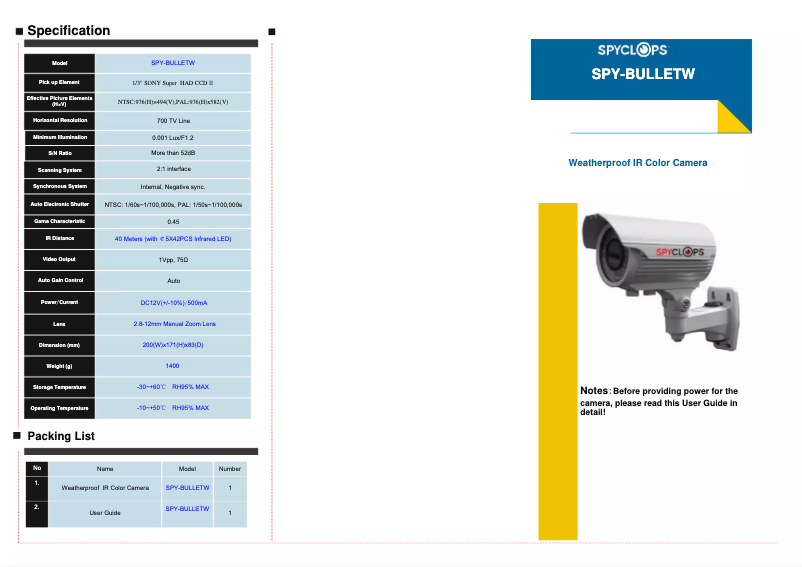 Página 1 del manual Manual de usuario Spyclops SPY-BULLETW