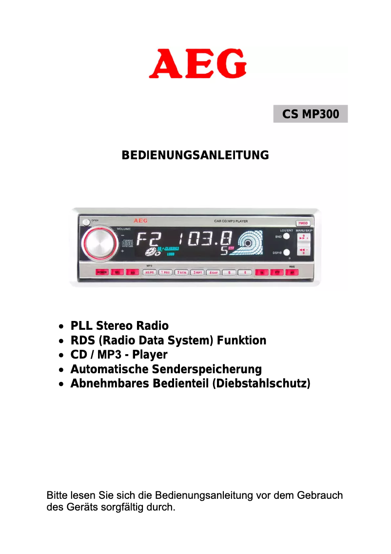 Page n°1 - Manuel utilisateur AEG CS MP 300