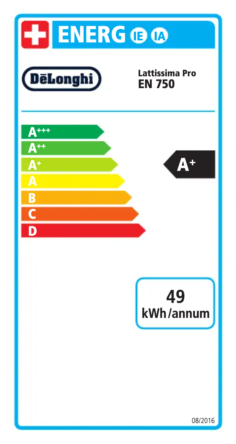 Page 1 de la notice Label énergétique DeLonghi Nespresso Lattissima Pro EN750