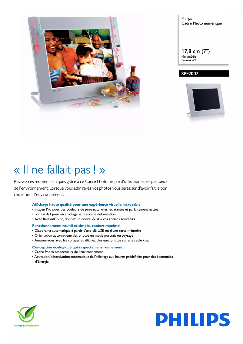 Image de la première page du manuel de l'appareil SPF2007